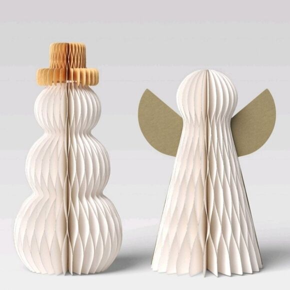 NWT Target 2024 2pc Paper Honeycomb Snowman and Angel Christmas Figurine Set - Picture 1 of 5